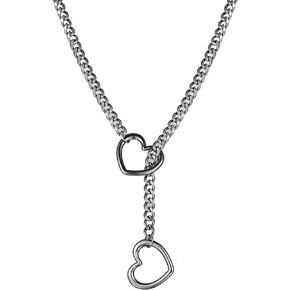 Heart O ring Slip Chain Necklace for Women Stainless Steel Cuban Chain Heart Necklace Punk Rock Collar Necklace Handmade Adjustable Lariat Y Necklace for Men