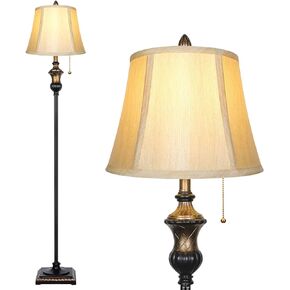 TOBUSA Traditional Floor Lamp, Classic Standing Lamp with Bronze Fabric Shade, Vintage Elegant Tall Pole Lamp for Living Room Bedroom Office Reading, Rustic Upright Floor Lights , Pull Chain Switch