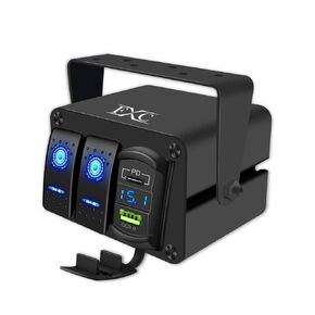 FXC 3 Gang Aluminum Rocker Switch Panel Blue Backlit with PD Type C and QC 3.0 USB Charger Voltmeter Waterproof 12V 24V DC Rocker Switch Box for Car Trucks Boats RVs