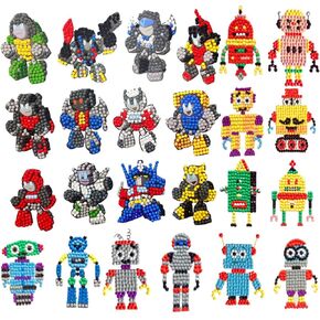 Augweyang 5D Diamond Art Craft Painting Kits for Kids Robot Blocks Mosaic Painting Dots Stickers Paint by Numbers DIY Drawing Arts Crafts Supplies for Children 24Pcs