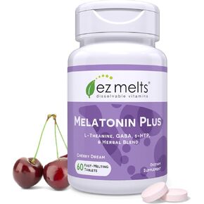EZ Melts Dissolvable Melatonin Plus, Sugar-Free Sleep Support with Melatonin 5mg, L-Theanine, GABA, 5-HTP, and Herbal Blend, 60-Day Supply