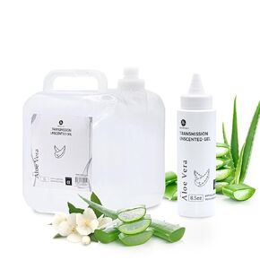 Conductive Transmission Gel with Aloe Vera – Unscented - Non-Irritating - Massage, Muscle Stimulation, Microcurrent - 5 Liter with 8.5oz. Refillable Bottle