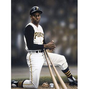 buyartforless Canvas Roberto Clemente on Deck by Darryl Vlasak 16x12 Painting Print on Wrapped Canvas Memorabilia Baseball Legend Pittsburgh Pirates. Made in The USA!