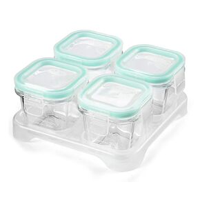 Matyz 4-Pack Glass Baby Food Storage Containers with Airtight Lids and Stackable Tray (Green, 3 OZ Each) - Small Freezer Storage Containers for Baby On The Go - Air Tight Food Storage Containers