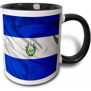 3dRose El Salvador Flag Two Tone Black Mug, 11 oz, Multicolor