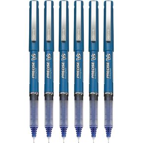Pilot Precise V5 Stick Rolling Ball Pens, Extra Fine Point, Blue Ink, Pack Of 6
