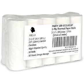 (10) Gorilla Supply Coreless Thermal Paper Roll 2 1/4 x 16, 1ply Poynt Smart Payment Terminal Receipt Printer Paper Rolls 2.25 x 16 ft, BPA Free, 10 Rolls