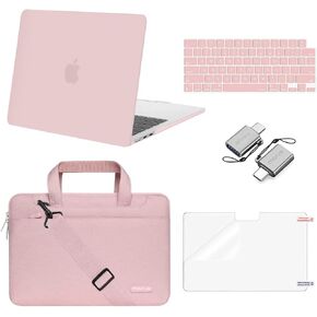 MOSISO Compatible with MacBook Air 13 inch Case 2025 2024 2023 2022 M3 A3113 M2 A2681, Plastic Hard Shell&Shoulder Bag&Keyboard Cover&Screen Film&Type C for MacBook Air 13.6 inch Case, Baby Pink
