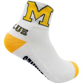 Michigan Wolverines Unisex Go Blue Quarter Socks, White, One Size, NCAA Officially Licensed - DB Fan Gear