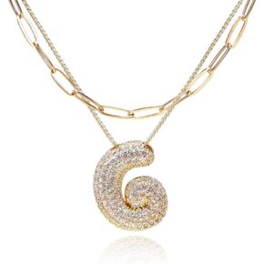 Bubble Letter Initial Pendant Necklace Gold A-Z Balloon Bubble Letter Necklace Women Girls Gift Chunky Gold Necklace 2pcs