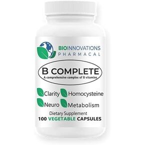 B Complete with Folate, All Vitamins B1, B2, B3, B5, B6, B7, B9, B12, and Choline Bitartrate for Energy, Brain Clarity, Neuro, Metabolism 100 Vegan Capsules
