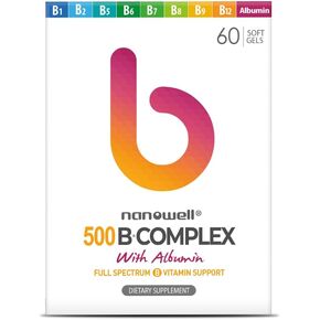 B-Complex 500 with Albumin - Dietary Supplement for Energy & Immune Support - 60 Softgels, 30 Day Supply