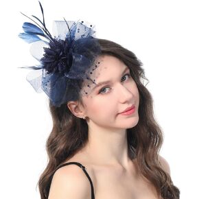 Ladiery Women Fascinators Hat for Tea Party Mesh Flower Feather Beads Kentucky Derby Hats with Headband and Clip for Girls