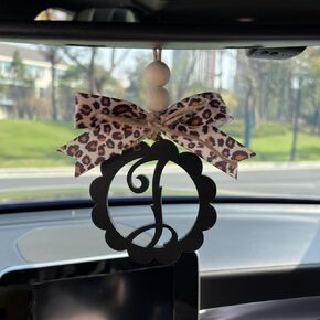 Cute Wooden Car Decor Rearview Mirror Charm Ornament, Leopard Burlap Car Accessories, Handmade Interior Car Charm Pendant Outdoor Decor Mothers Birthday Gift