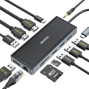 USB C Laptop Docking Station - 12 in 1 Docking Station Triple Display Multiport Adapter with 2 HDMI 4K, DP 4K@60HZ, 2 USB 3.1 10Gbps, PD 100W, TF/SD, RJ45, Audio, Compatible for Dell Hp Lenovo MacBook
