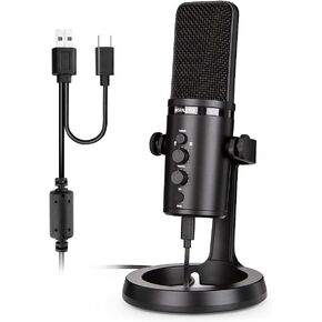 USB Condenser Microphone for Recording, podcasting, Streaming and Gaming. Professional USB/USB-c mic for Computer, Laptop, Phone and Mac, Plug and Play, Cardoid & Bi-Directional Mode. in Saudi Arabia