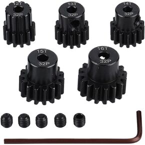 Hardened Steel Upgrade Pinion Gear Set: 32DP Motor Gears 3.175mm Shaft 12T 13T 14T 15T 16T Compatible with Tamiya Kyosho RedCat Losi Axial Traxxas 1/10 RC Car