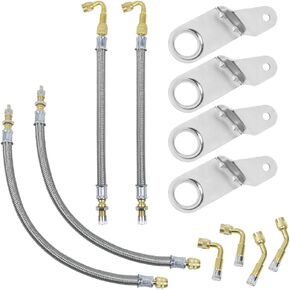Kyostar Valve Stem Extenders, Double Tires Air Inflation Kit 6 Pieces Valve Extender Brass Adaptor 4 Pieces Brackets Universal Air Inflation Kit