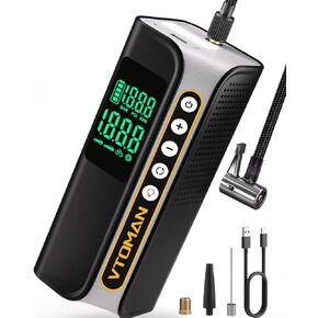 منفاخ إطارات VTOMAN X6 Pro ضاغط هواء محمول لاسلكي، مضخة هواء أوتوماتيكية 160 رطل لكل بوصة مربعة لإطارات السيارات مع مقياس ضغط رقمي ذكي وإضاءة LED، لسيارات الدفع الرباعي والسيارات والدراجات النارية والدراجات الإلكترونية والدراجات الهوائية والكرة