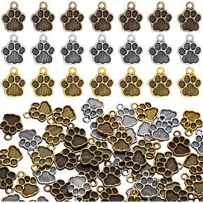 Junkin 120 Pieces Dog Paw Print Charms Animal Footprint Pendants 15x12 mm Metal Puppy Prints Charms for Jewelry Making DIY Necklace Bracelet
