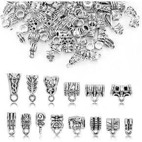 JIALEEY 125 Piece Mixed Antique Tibetan Silver Bail Tube Beads, Bail beads, Spacer Bead, Bead Hanger Fit Charm European Bracelet Pendant Jewelry Making