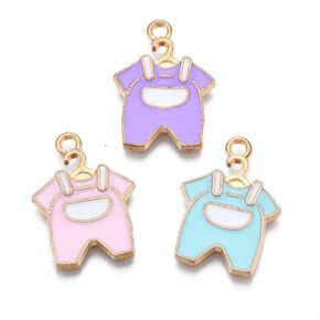 DanLingJewelry 100 pcs Random Colors Enamel Baby Charms Lovely Dangle Baby Clothes Charms for Jewelry Crafts Making