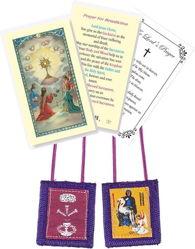 Purple Scapulars Catholic Necklace - Laminated Benediction Prayer Card, The Lord's Prayer - Purple Scapular Of Benediction And Protection Theme Scapularios Catolicos Set of 3 Items in Saudi Arabia