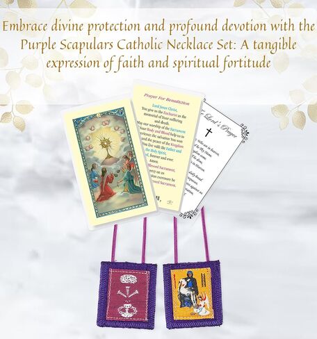 Purple Scapulars Catholic Necklace - Laminated Benediction Prayer Card, The Lord's Prayer - Purple Scapular Of Benediction And Protection Theme Scapularios Catolicos Set of 3 Items in Saudi Arabia