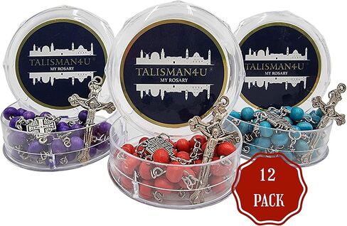 TALISMAN4U مجموعة من 12 مسبحة كاثوليكية من الخرز قلادة القدس الصليب المركزية مسبحة الصلاة المعطرة بكميات كبيرة من المجوهرات الدينية مع علب الهدايا in Kuwait