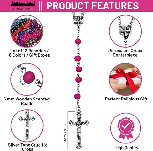 TALISMAN4U مجموعة من 12 مسبحة كاثوليكية من الخرز قلادة القدس الصليب المركزية مسبحة الصلاة المعطرة بكميات كبيرة من المجوهرات الدينية مع علب الهدايا in Kuwait