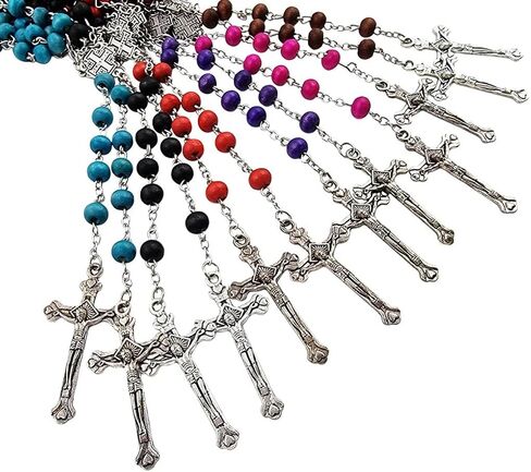 TALISMAN4U مجموعة من 12 مسبحة كاثوليكية من الخرز قلادة القدس الصليب المركزية مسبحة الصلاة المعطرة بكميات كبيرة من المجوهرات الدينية مع علب الهدايا in Kuwait