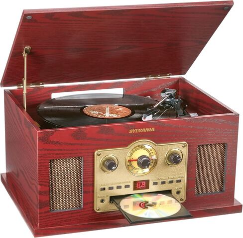 نظام الترفيه Proscan PRCD838BT 6-Watt-RMS Nostalgia 6 في 1 مع قرص دوار ثلاثي السرعات، ومشغل أقراص مضغوطة، ومشغل كاسيت، وراديو AM/FM، وبلوتوث، ومدخل Aux in Saudi Arabia
