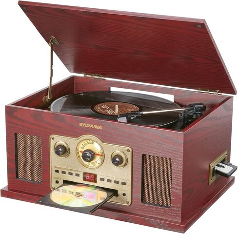 نظام الترفيه Proscan PRCD838BT 6-Watt-RMS Nostalgia 6 في 1 مع قرص دوار ثلاثي السرعات، ومشغل أقراص مضغوطة، ومشغل كاسيت، وراديو AM/FM، وبلوتوث، ومدخل Aux in Saudi Arabia
