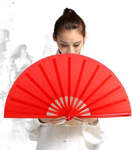 مراوح يدوية كبيرة قابلة للطي باللون الأحمر من الخيزران، مروحة كونفو للمناسبات والمهرجانات وعروض الرقص (جميعها باللون الأحمر) in Kuwait