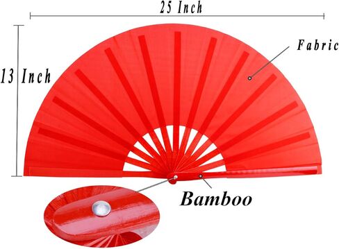 مراوح يدوية كبيرة قابلة للطي باللون الأحمر من الخيزران، مروحة كونفو للمناسبات والمهرجانات وعروض الرقص (جميعها باللون الأحمر) in Kuwait