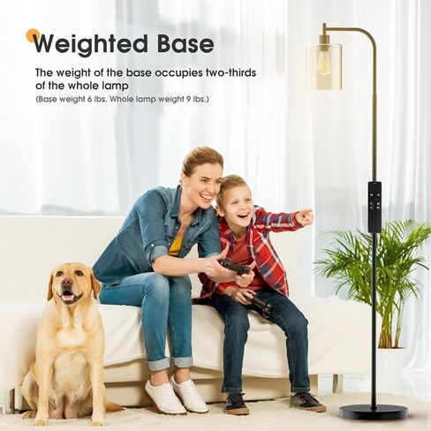 PAZZO LED Floor Lamp, Industrial Standing Lamp with Glass Lampshade, Ideal for Living Room, Bedroom, and Office,Gold(Includes Remote Control) in Saudi Arabia