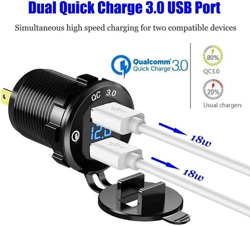 FXC 3 Gang Rocker Switch Aluminum Panel with Dual USB Port Charger Socket & Cigarette Lighter Socket Blue LED Light Waterproof On Off Toggle Switch for 12V/24V DC Marine Boat Truck Car ATVs in Saudi Arabia