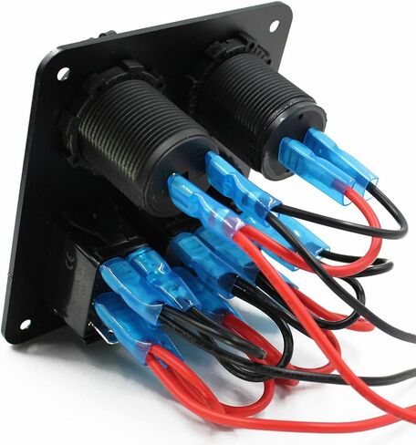 FXC 3 Gang Rocker Switch Aluminum Panel with Dual USB Port Charger Socket & Cigarette Lighter Socket Blue LED Light Waterproof On Off Toggle Switch for 12V/24V DC Marine Boat Truck Car ATVs in Saudi Arabia