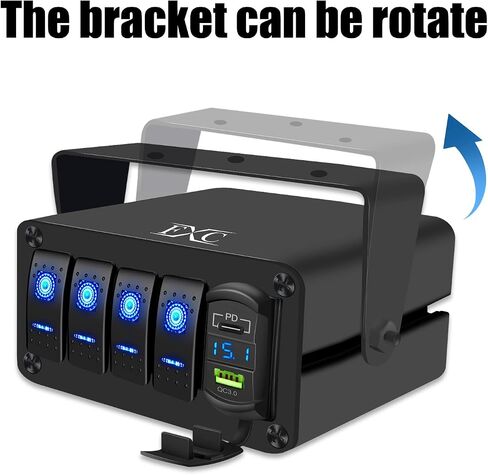 لوحة مفاتيح هزازة من الألومنيوم FXC 3 Gang بإضاءة خلفية زرقاء مع PD نوع C وQC 3.0 شاحن USB الفولتميتر مقاوم للماء 12 فولت 24 فولت تيار مستمر صندوق مفتاح هزاز للسيارات والشاحنات والقوارب RVs in Kuwait
