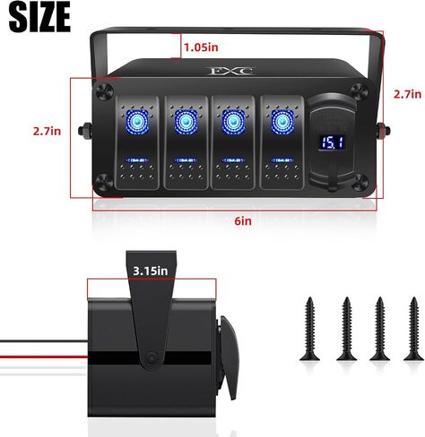 لوحة مفاتيح هزازة من الألومنيوم FXC 3 Gang بإضاءة خلفية زرقاء مع PD نوع C وQC 3.0 شاحن USB الفولتميتر مقاوم للماء 12 فولت 24 فولت تيار مستمر صندوق مفتاح هزاز للسيارات والشاحنات والقوارب RVs in Kuwait