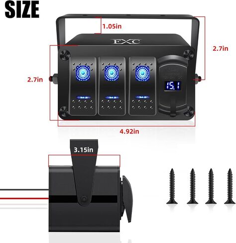 لوحة مفاتيح هزازة من الألومنيوم FXC 3 Gang بإضاءة خلفية زرقاء مع PD نوع C وQC 3.0 شاحن USB الفولتميتر مقاوم للماء 12 فولت 24 فولت تيار مستمر صندوق مفتاح هزاز للسيارات والشاحنات والقوارب RVs in Kuwait