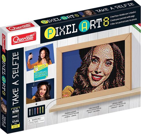 Quercetti Pixel Art 8 Take a Selfie Mosaic Kit - Turn Any Photo into Mosaic Art with 9600 Pegs in 6 Colors and 8 Pegboards, with Frame for Hanging and Display, Ages 9 Years and Up in Saudi Arabia