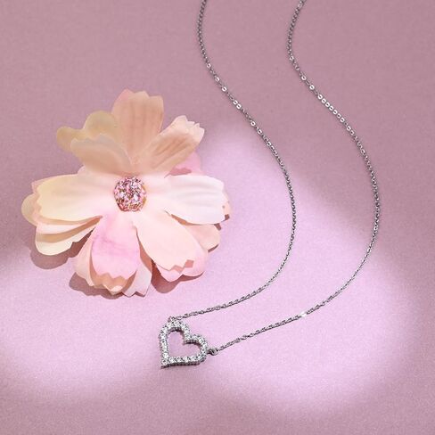 Silver Heart Pendant Necklace Sparkly Love Necklace with Mini Diamond Cute for Women Trendy Dainty Valentines Day Necklace in Saudi Arabia