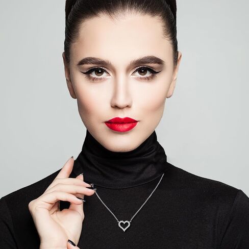 Silver Heart Pendant Necklace Sparkly Love Necklace with Mini Diamond Cute for Women Trendy Dainty Valentines Day Necklace in Saudi Arabia