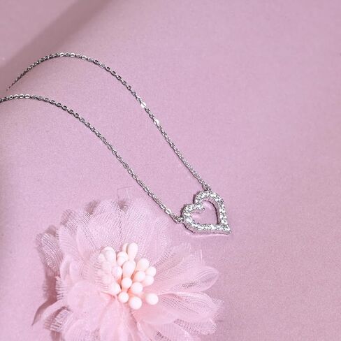 Silver Heart Pendant Necklace Sparkly Love Necklace with Mini Diamond Cute for Women Trendy Dainty Valentines Day Necklace in Saudi Arabia