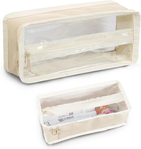 Clear Pencil Pouch, Transparent Pencil Case Organizer, Small Pencil Case Pouch for Pencil Storage (Beige) in Saudi Arabia