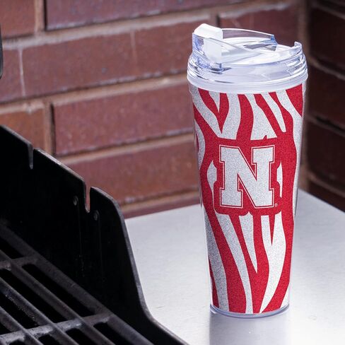 Rico Industries NCAA Glitter 24oz Acrylic Glitter Tumbler with Hinged Lid, Officially Licensed Double Wall Tumbler with Straw in Saudi Arabia