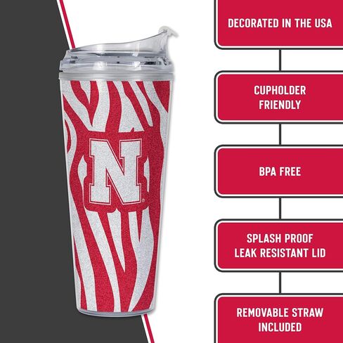 Rico Industries NCAA Glitter 24oz Acrylic Glitter Tumbler with Hinged Lid, Officially Licensed Double Wall Tumbler with Straw in Saudi Arabia