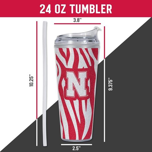 Rico Industries NCAA Glitter 24oz Acrylic Glitter Tumbler with Hinged Lid, Officially Licensed Double Wall Tumbler with Straw in Saudi Arabia