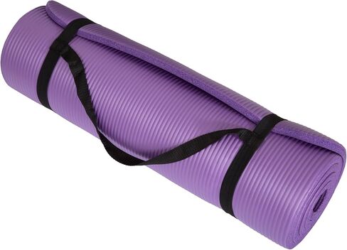 Thick Yoga Mat - Double Sided 1/2-Inch Workout Mat - 71x24-Inch Exercise Mat for Home Gym Fitness or Pilates with Carrying Strap by Wakeman (Purple) in Saudi Arabia